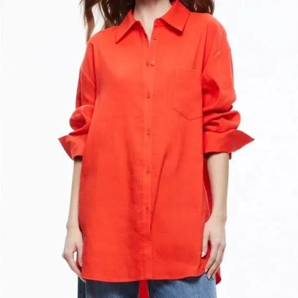 NWT Alice + Olivia Finely Oversized Linen Button  Down Shirt Size XL